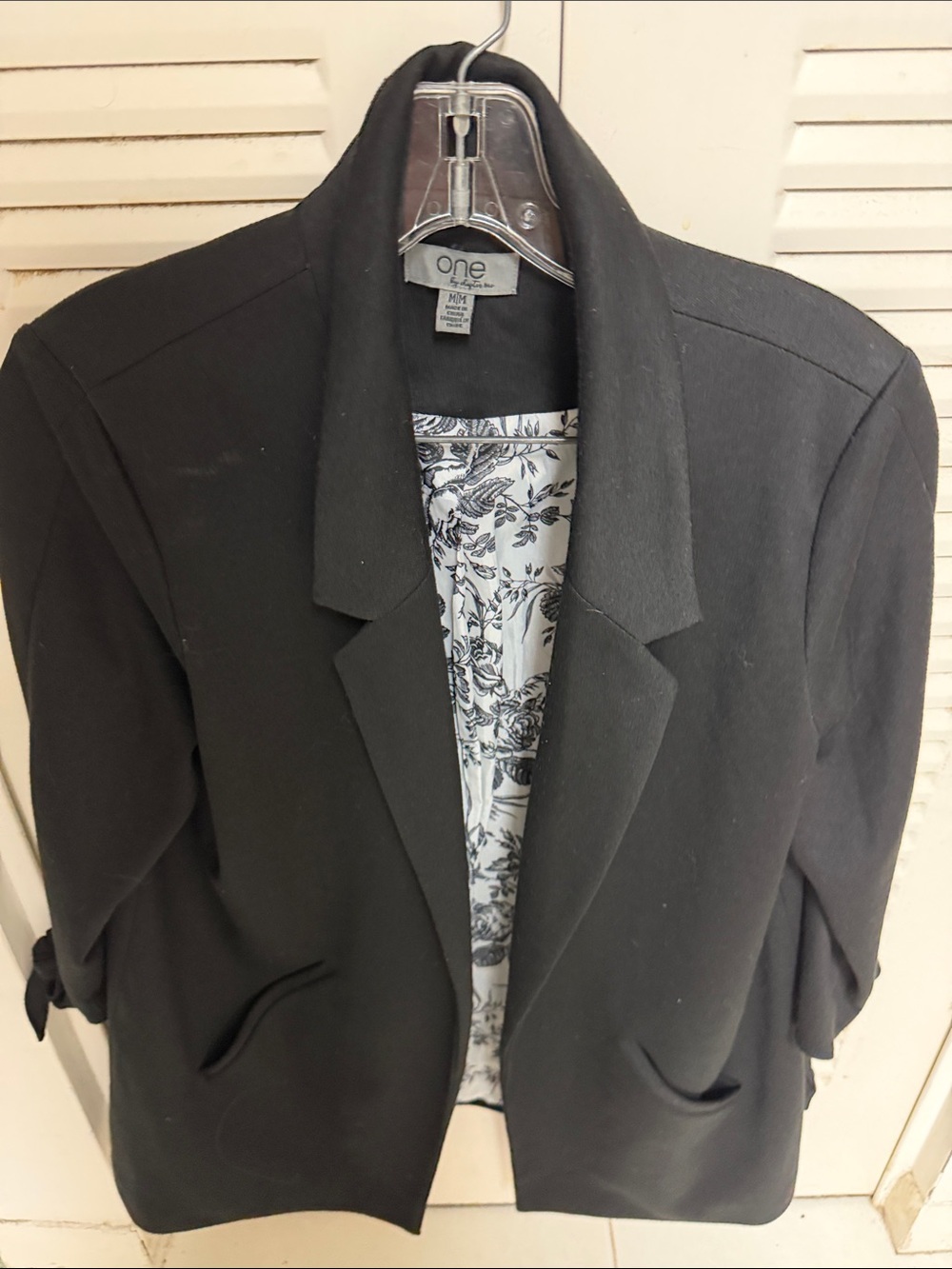 one Black Open-Front Women's Blazer with Floral Lining